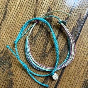 Pura Vida Teal and Tan Braided Bracelet Set